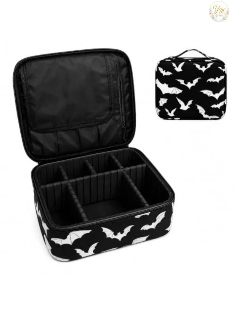 Gothic Makeup Bag Organizer with Bat Design, Adjustable Dividers, Waterproof